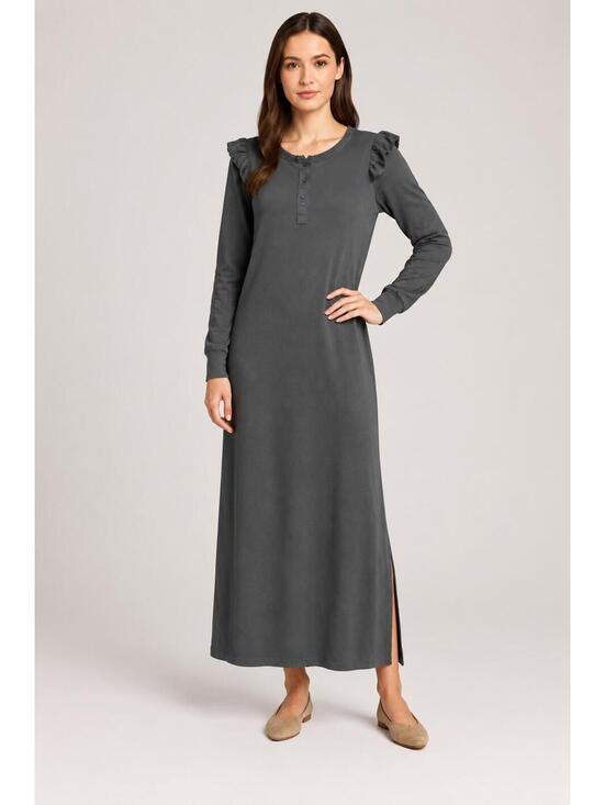 REVOLVE Dresses & Skirts - NWT Z Supply Charcoal Long Sleeve Ruffle Shoulder Maxi Dress Size Medium